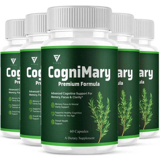 Five CogniMary bottles grouped together showing the pack presentation